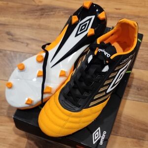 Umbro Medusae PREMIER HG Men's Black, White, and Orange Athletic Cleats